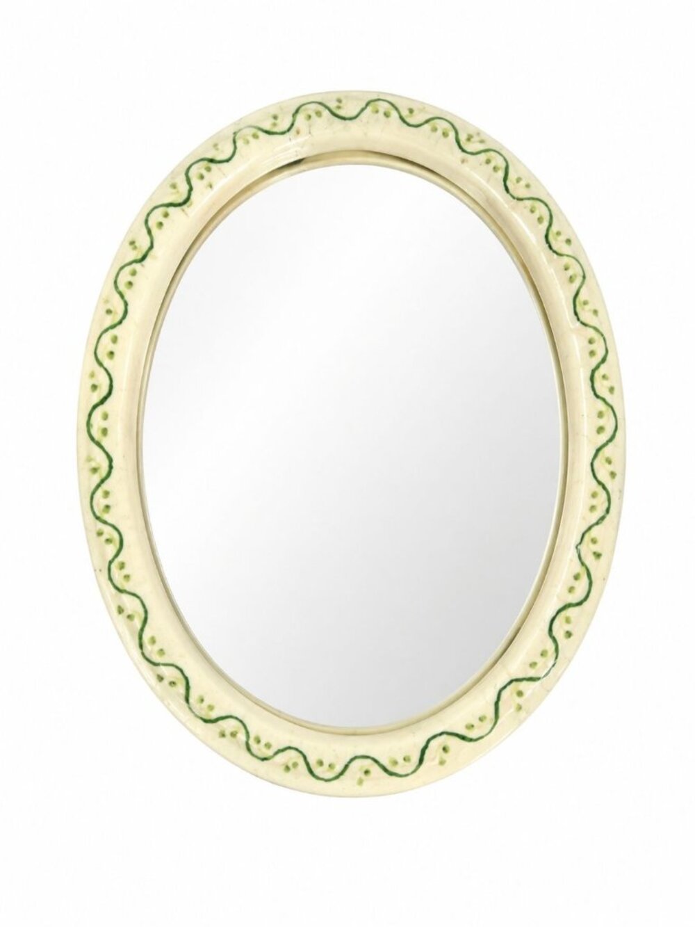 Pottery Mirror Vanity Tray Hand Painted Vine Motif Vintage Home Decor Decorative